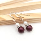 Austrian Crystal Pearl Earrings in Dark Purple - Purple Pearl
