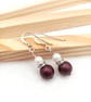 Austrian Crystal Pearl Earrings in Dark Purple - Purple Pearl