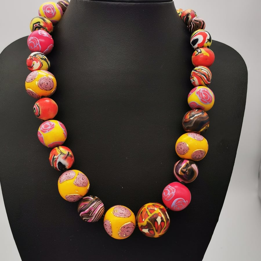 Exclusive, Chunky, Beaded Necklace. Handmade, Polymer Clay.