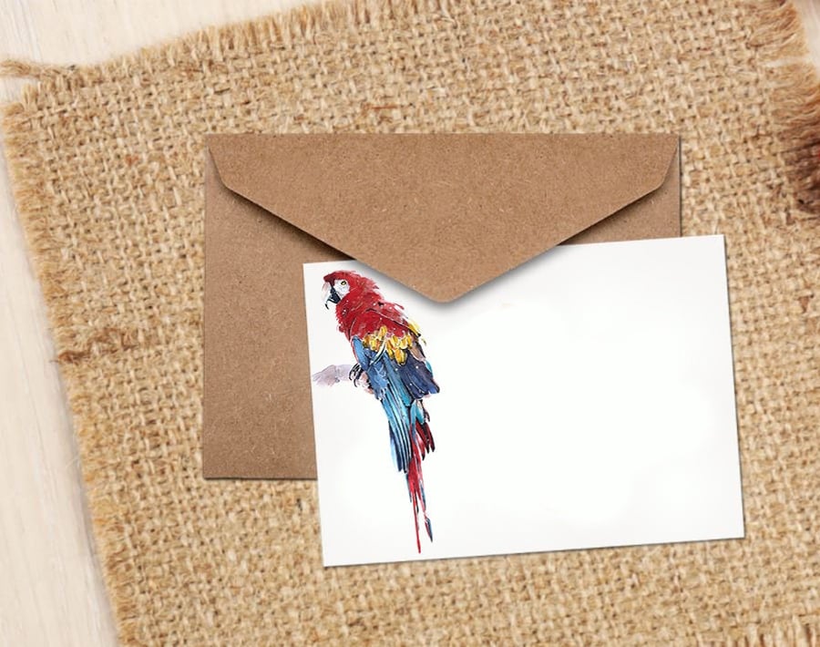 Macaw Parrot Watercolour Art GreetingNote Card.Macaw Parrot Cards,Macaw Parrot A
