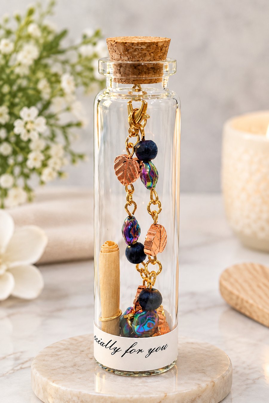 Bracelet in A Message Bottle - Rainbow and Rose Gold