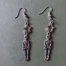 Silver skeleton and star dangle earrings 
