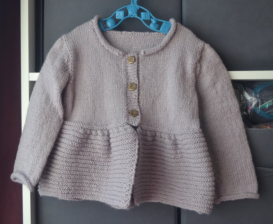 Hand Knitted Baby Cardigan Lilac Wool Acrylic 24 months 