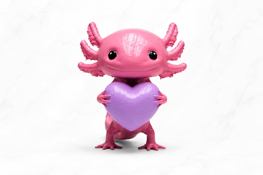 Handmade Axolotl Holding Heart Sculpture