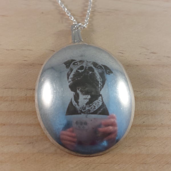Upcycled Silver Plated Engraved Staffy Spoon Necklace SPN052601