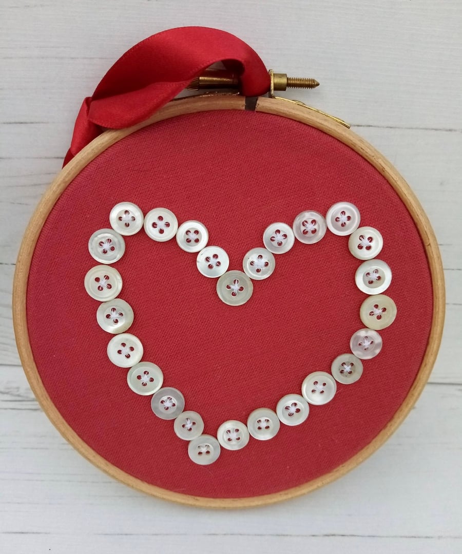 Hoop Art with white button heart design Seconds Sunday