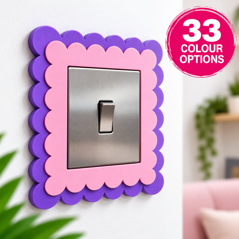 Scalloped Light Switch Surround – Decorative Wavy Edge Switch Cover – 33 Colours