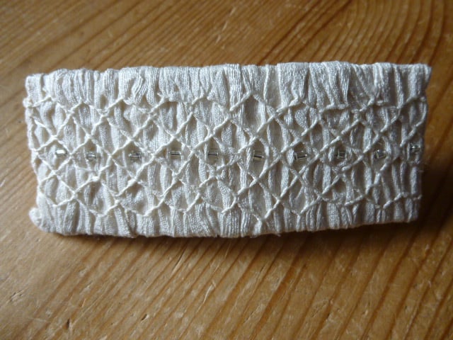 Hand Smocked and Beaded Ivory Silk Hair Clip