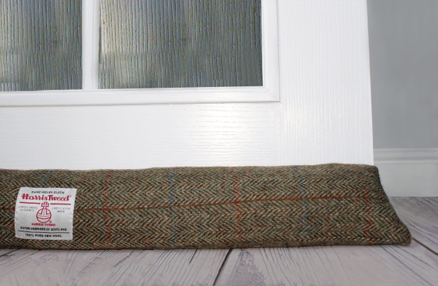 Green Herringbone Harris Tweed Draught Excluder
