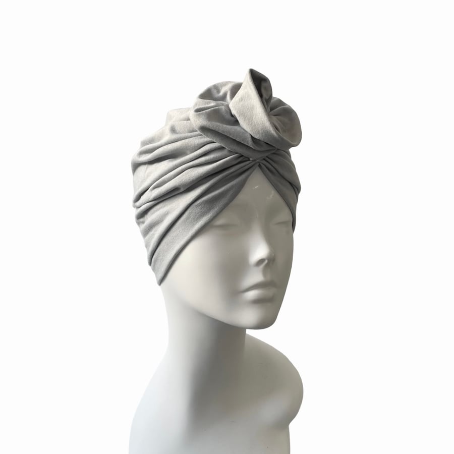 Grey Cotton Rosette Turban, Alopecia Chemo Hair Loss Turban Fashion Turban Women