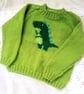 Knitted Jumper with a T Rex Motif for Babies and Children to 7, Birthday Gift
