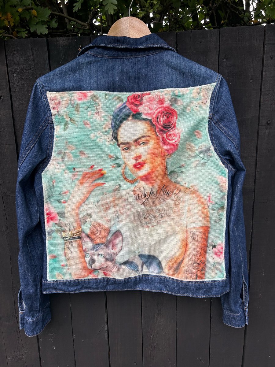 Frida Kahlo Denim jacket - Upcycled - Reworked - Size 12-14