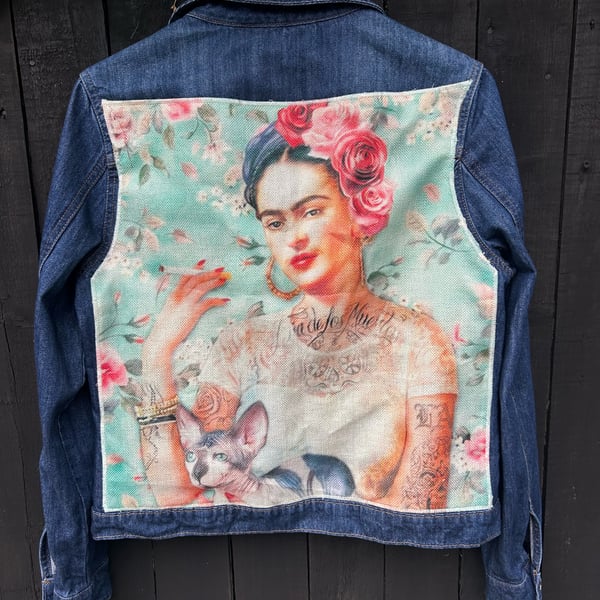 Frida Kahlo Denim jacket - Upcycled - Reworked - Size 12-14