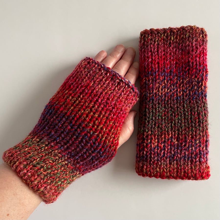 Fingerless Gloves, handmade knitted wrist warmers, FREE DELIVERY 