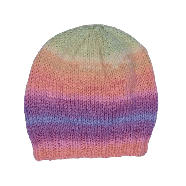 Baby Girl Hand Knitted Beanie Hat, Pastel Stripes, Newborn Gifts, Winter 