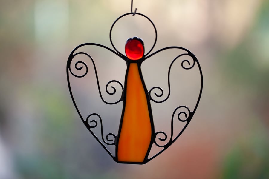 Orange Guardian Angel Stained Glass Suncatcher