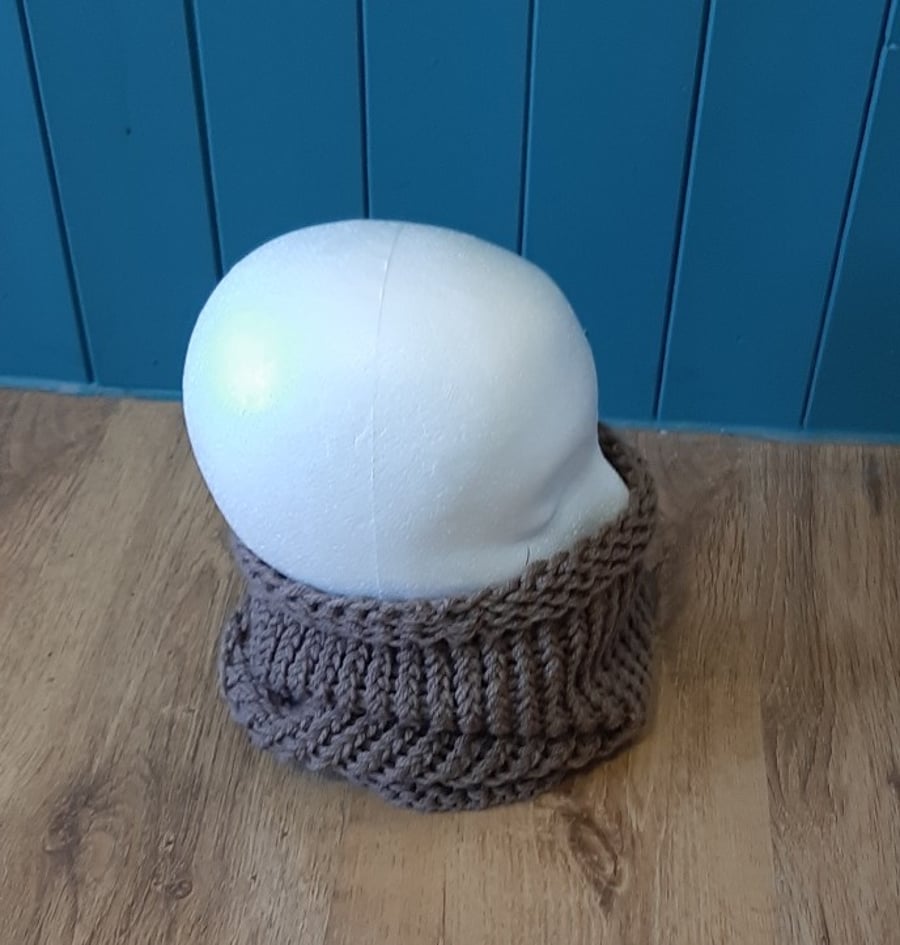 Walnut Brown Hand Knitted Cowl (12 inches long)