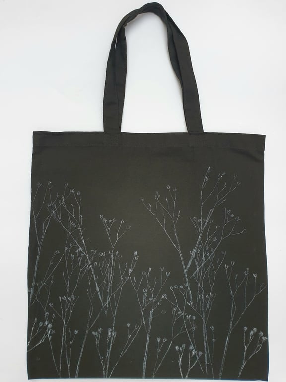 Hand printed shopping bag with plant design