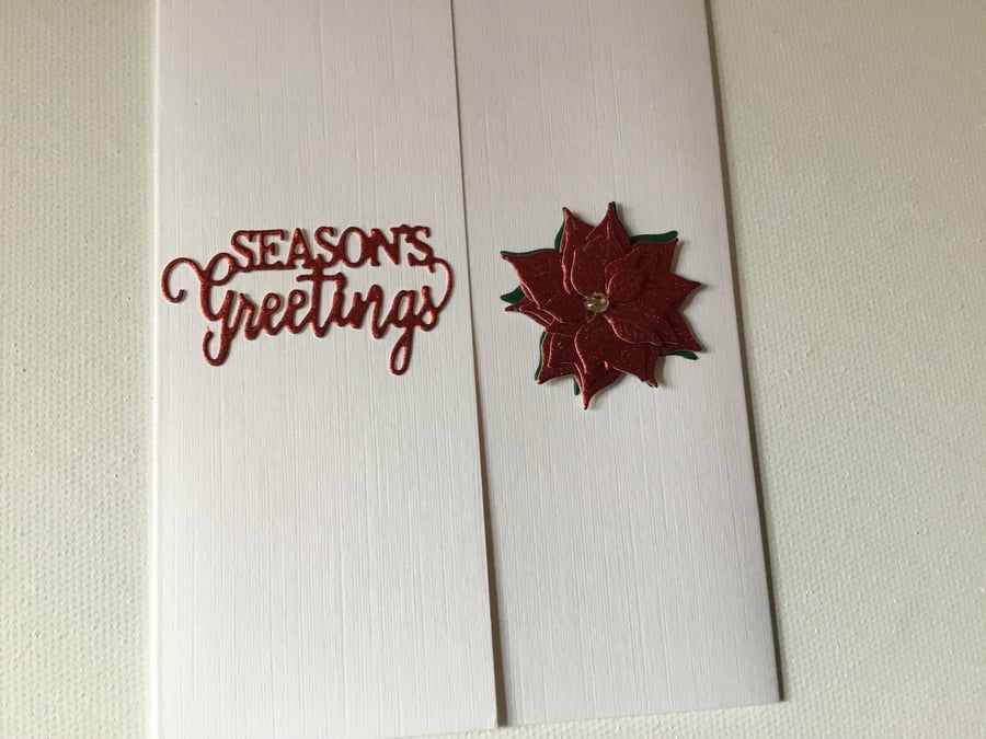 Christmas card. Handmade card. Xmas card. Handmade flower. Poinsettia.  CC601