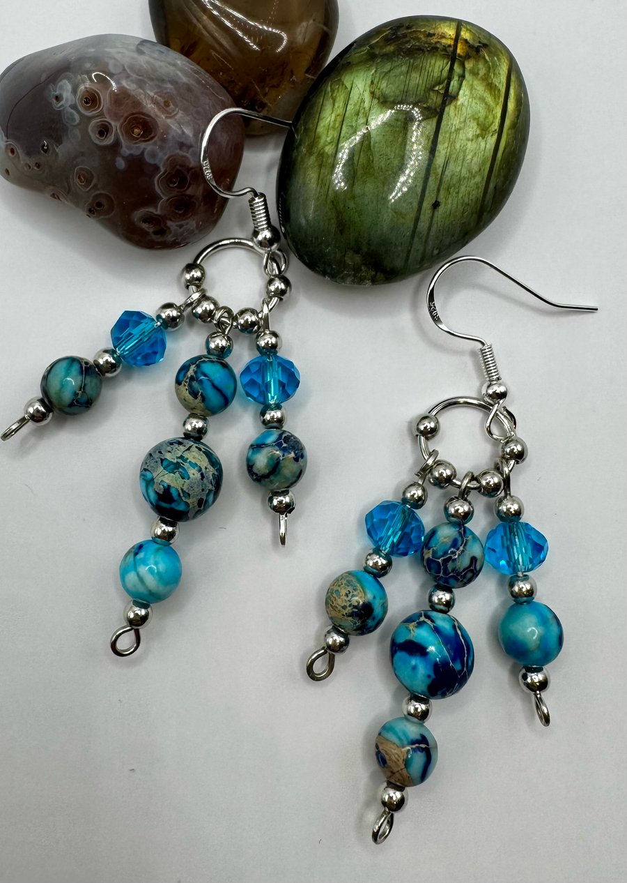 Blue crystal and jasper earrings 
