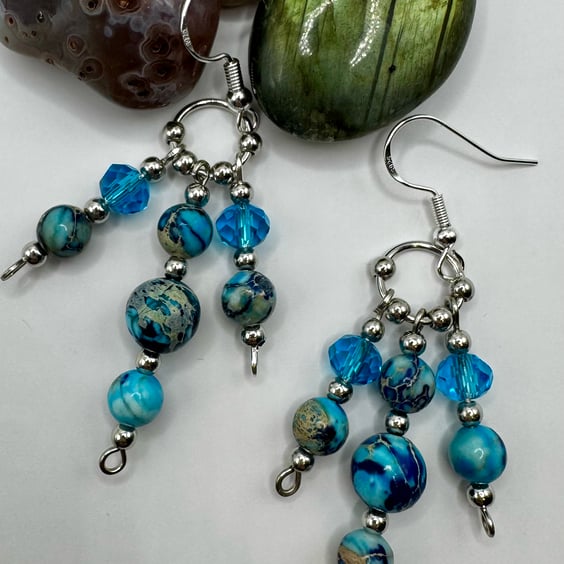 Blue crystal and jasper earrings 