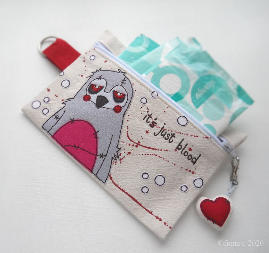 embroidered zombie penguin zip purse case 
