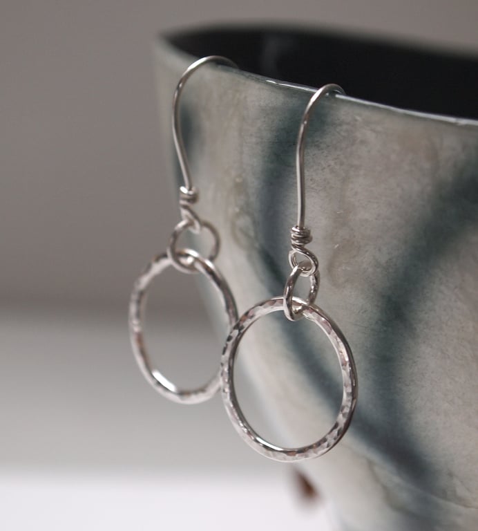 Argentium silver hammered hoop earrings