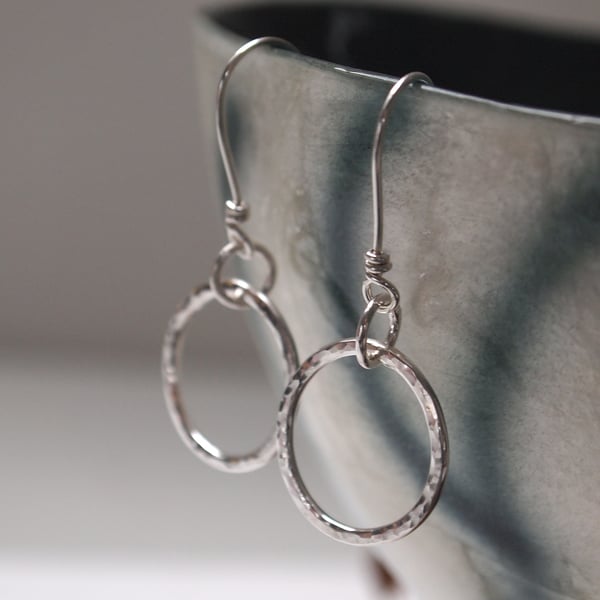 Argentium silver hammered hoop earrings