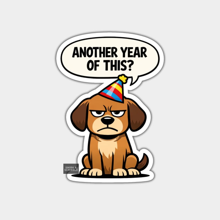 Funny Rude Birthday Sticker For Adults - Grumpy Dog
