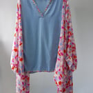 Unique Pale Blue Upcycled Boho Hippie Style Fun Flirty Plus Size Poncho 