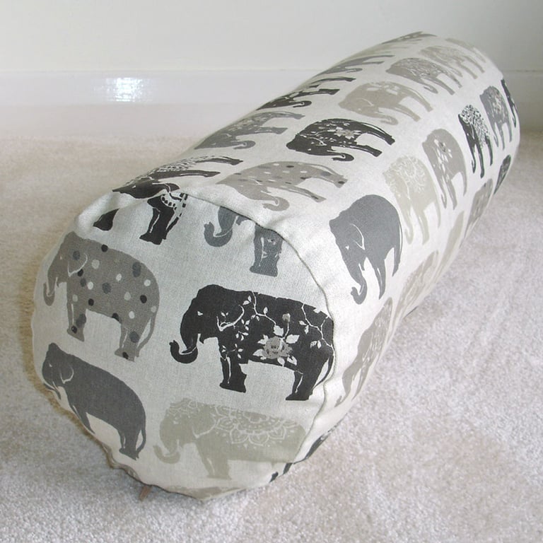 Bolster Cushion Cover 18"x8" Round Cylinder Roll Pillow Elephants Grey