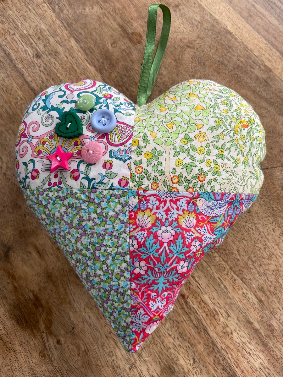 Padded Heart Hanging Decoration - Floral Liberty Fabric & Handsewn Decorations