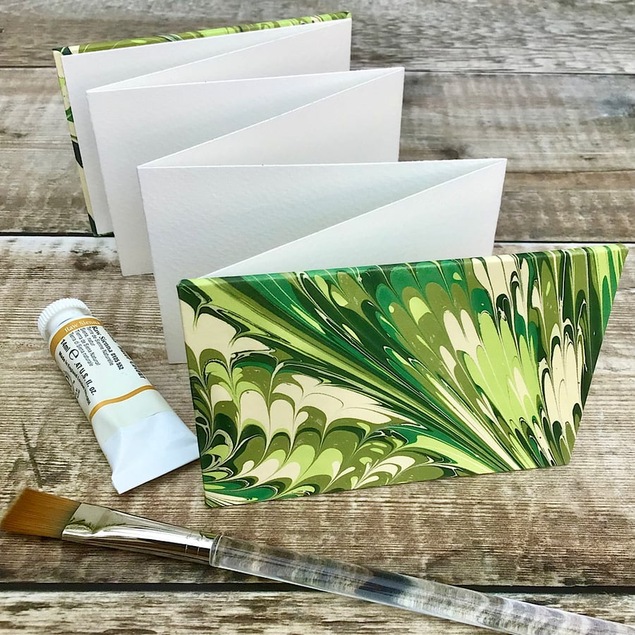 Mini Watercolour Sketchbook with Green Handmarbled Paper 