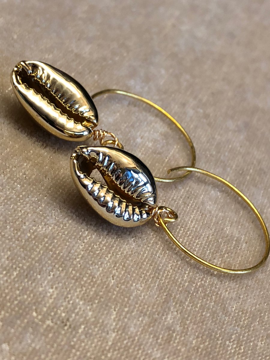 Gold Cowrie Shell Hoop Earrings 