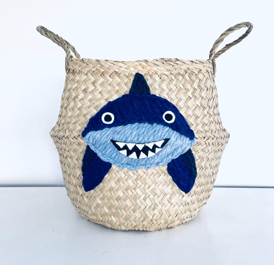 Shark belly basket in Blue for kids toy storage nursery or bedroom