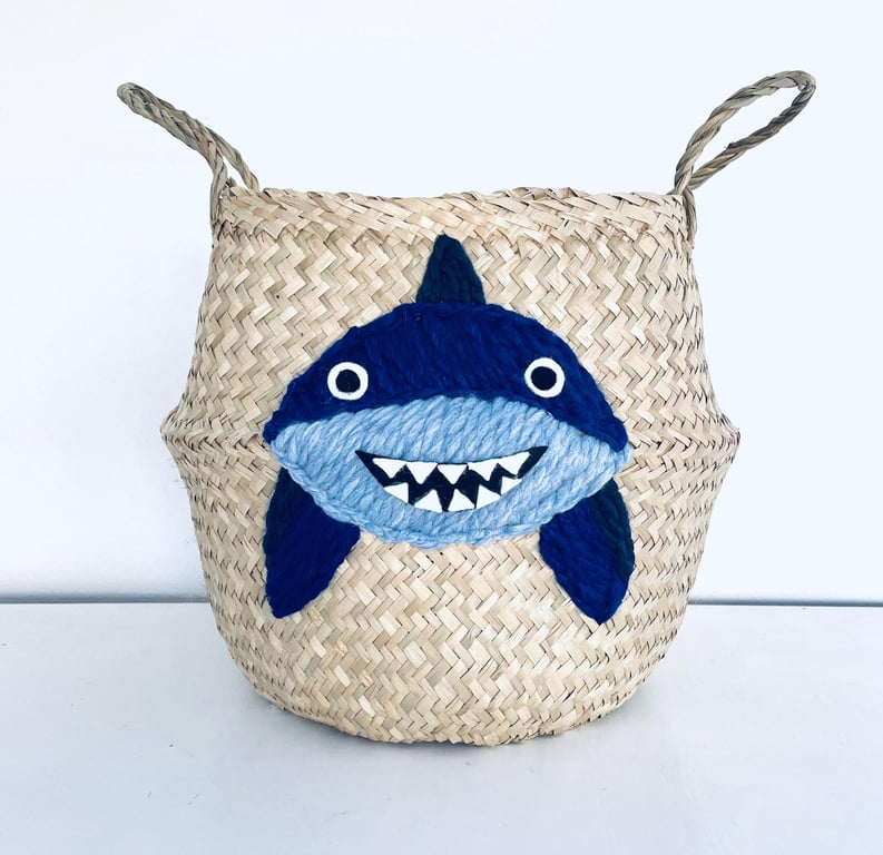 Shark belly basket in Blue for kids toy storage nursery or bedroom