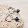 Lapis Lazuli huggie hoop earrings. Sterling silver. September Birthstone