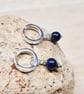 Lapis Lazuli huggie hoop earrings. Sterling silver. September Birthstone