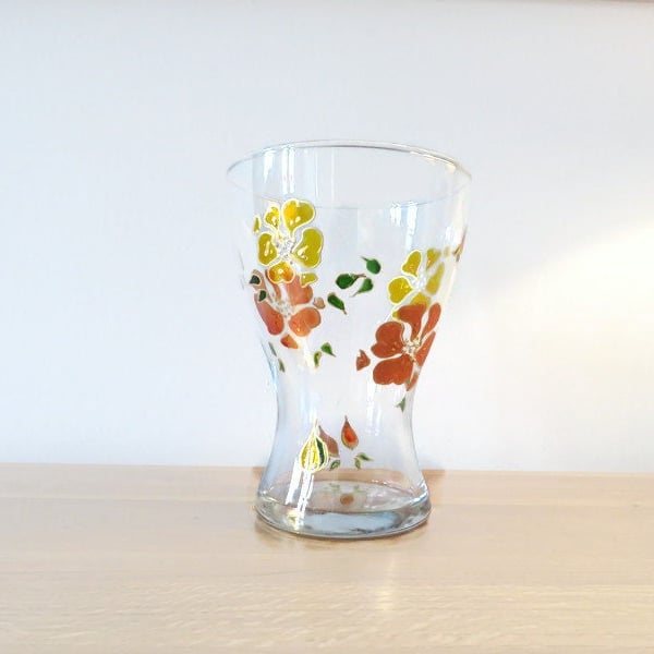 Glass vase, hand Painted glass vase , decorative vase, floral vase, poppy vase, 
