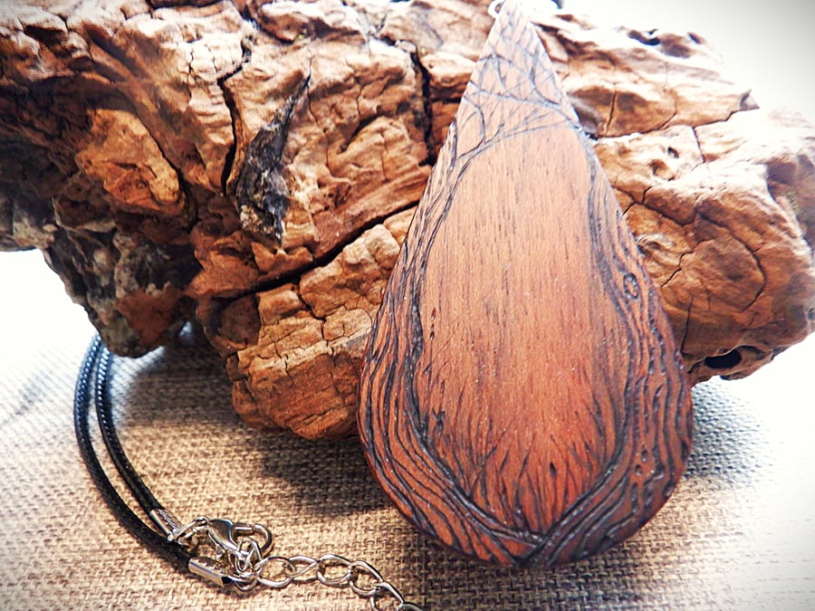 Wooden Pyrography Tree Pendant 