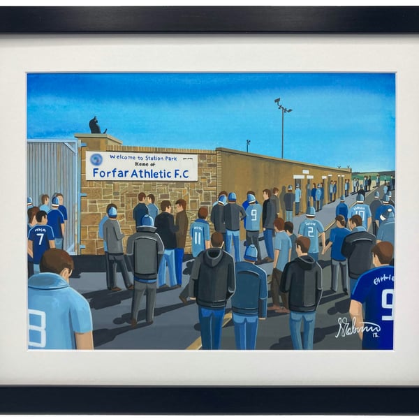 Forfar Athletic F.C, Station Park Stadium. High Quality Framed Football Print.