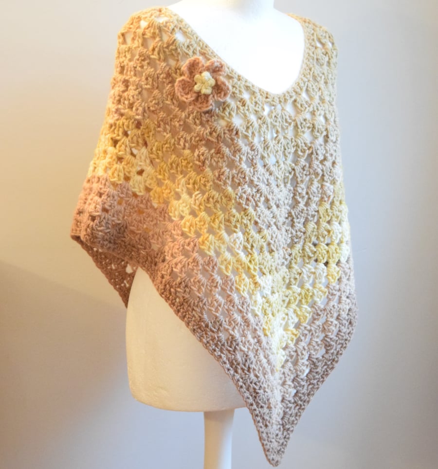 Crochet Poncho made with Naturally Dyed British Wool