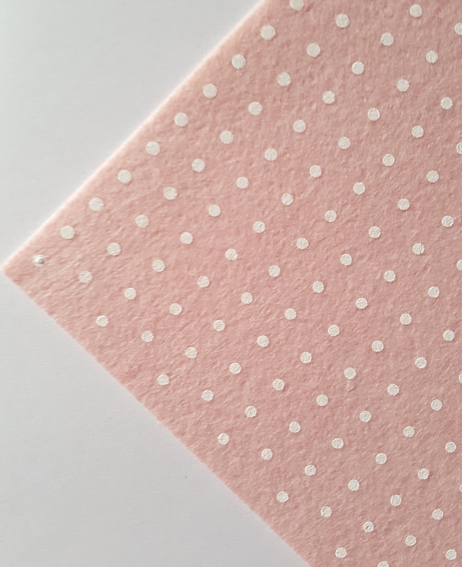 1 x Printed Felt Square - 12" x 12" - Polka Dot - Pale Pink