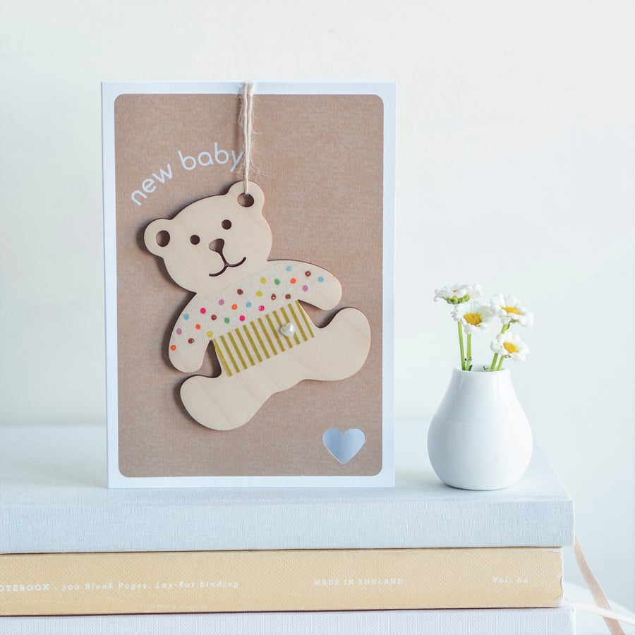 New Baby Card - Luxury Handmade Card, Keepsake Card, Baby Bear Card