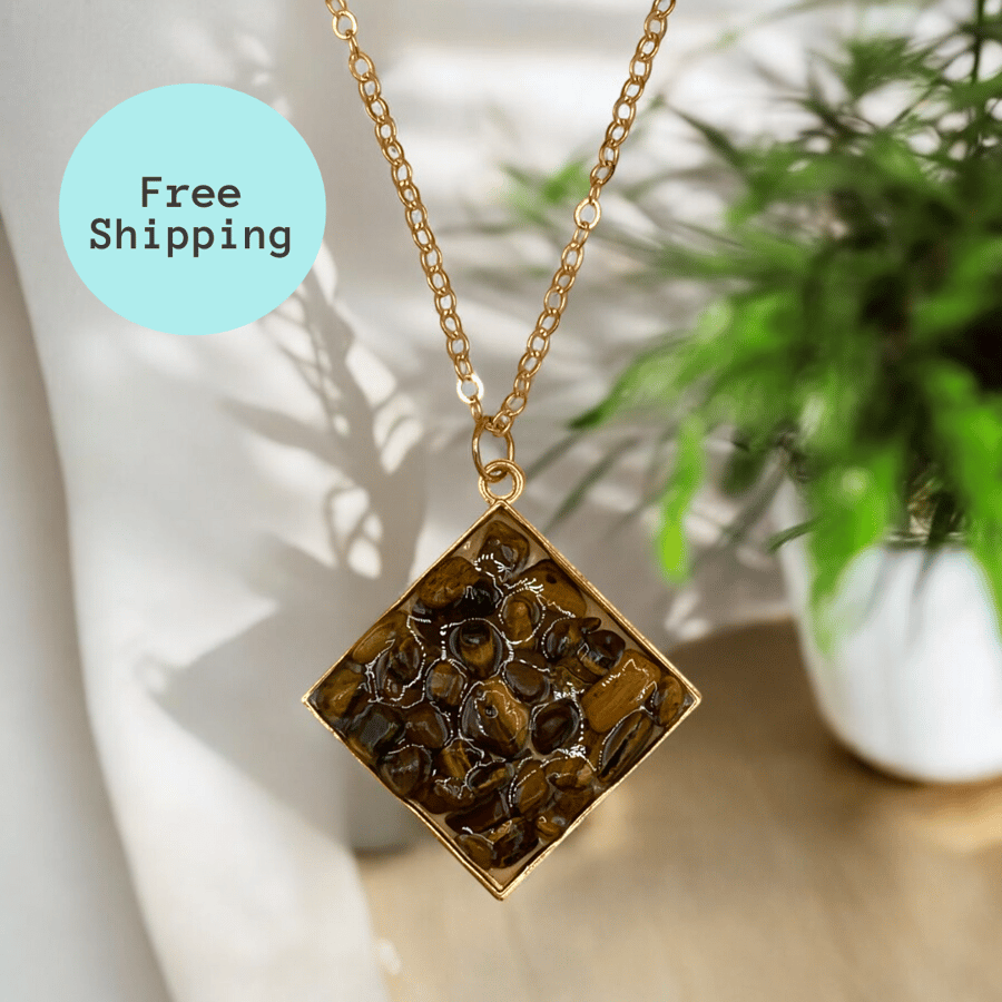 Tiger Eye Chakra Pendant for Confidence, Protective Stone Necklace, Long Chain