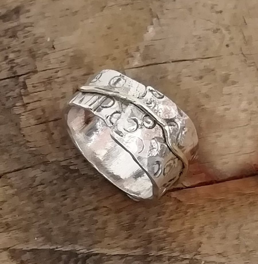 Handmade Silver and Gold Stamped Wedding Ring by MidasTouch Jewels in Wales