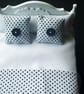 White & Blue Polka Dot Dolls House Bedding Set - Image 6