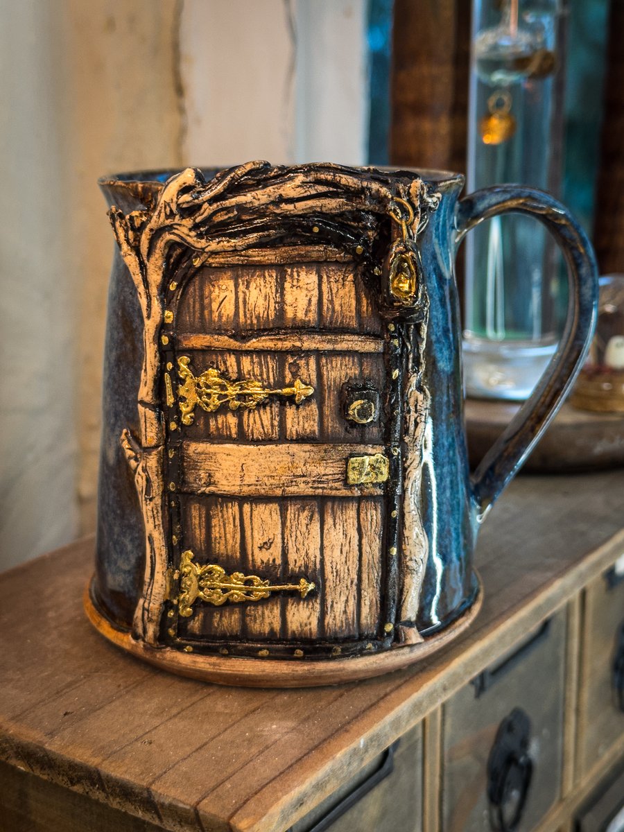 Cottagecore Fairytale Wooden Forest Door Coffee Mug with Lantern