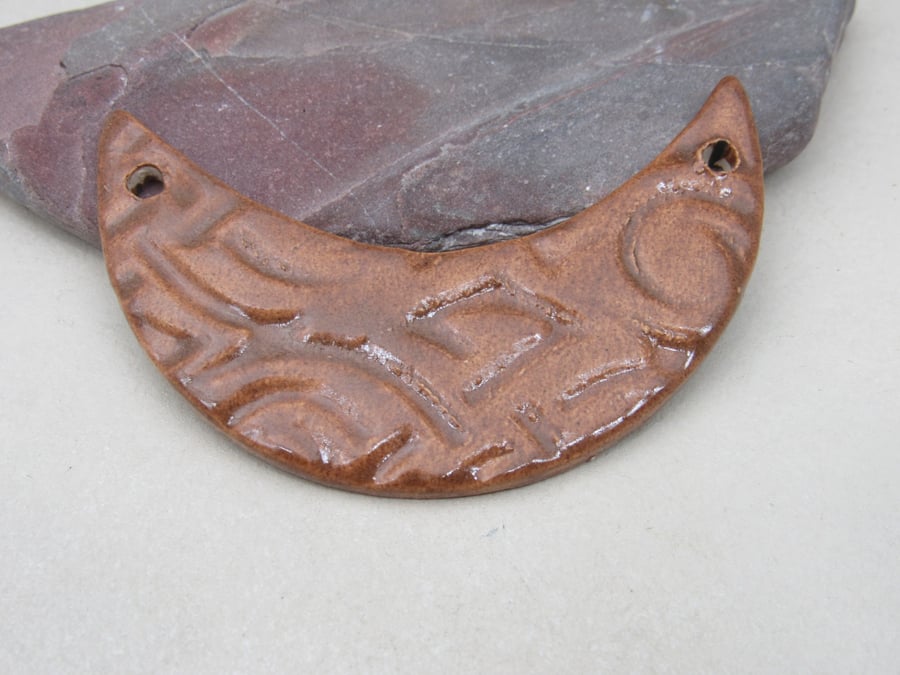 Sand Brown Celtic Ceramic Crescent Bib Pendant