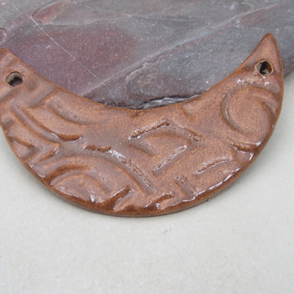 Sand Brown Celtic Ceramic Crescent Bib Pendant